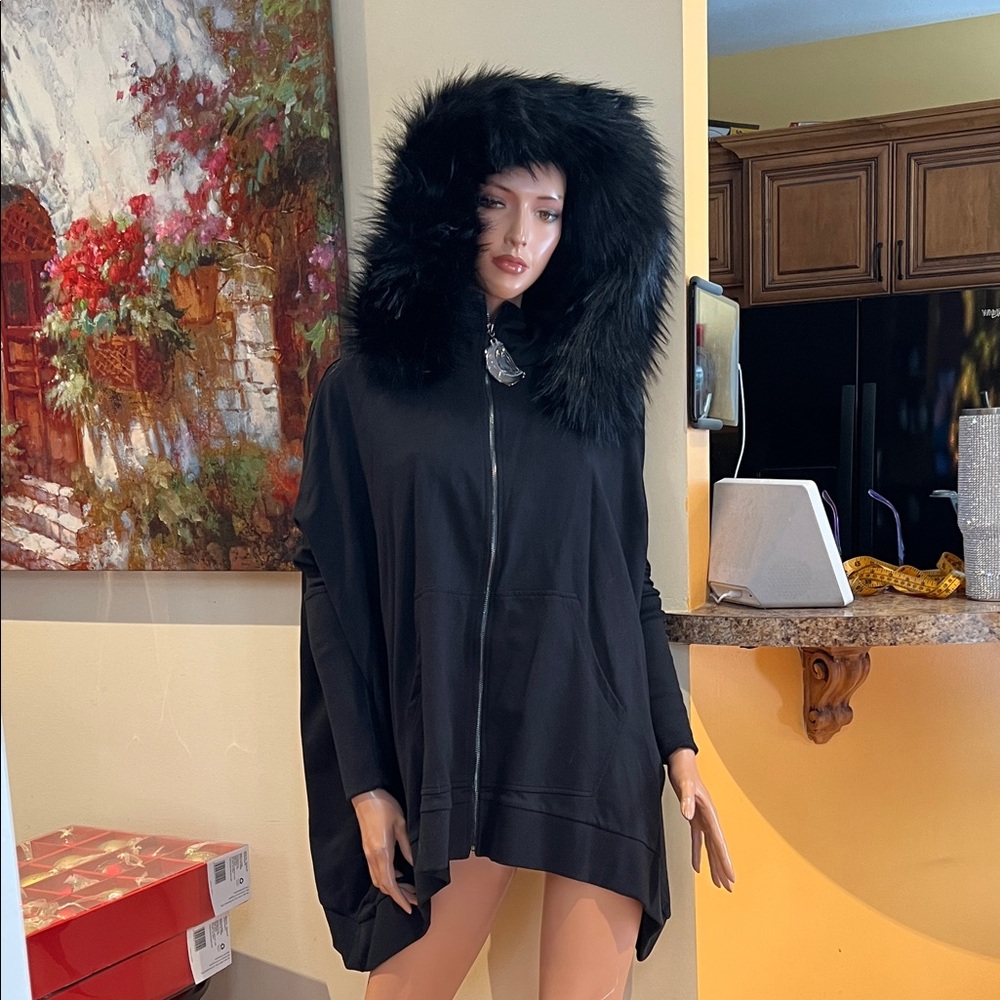 Killstar Black Gothel coat Cape with Faux Fur Hood S nwt